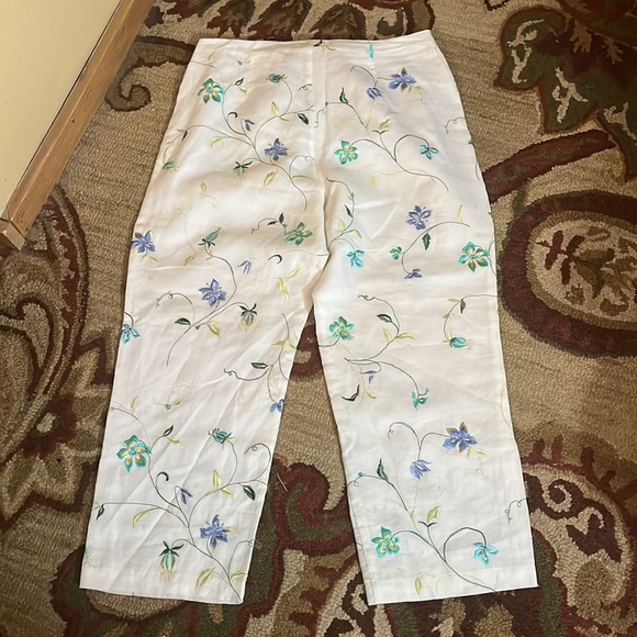 ALLISON TAYLOR size 12 Embroidered Floral Vine Crop Pant Lined Linen Elegant - Picture 2 of 12